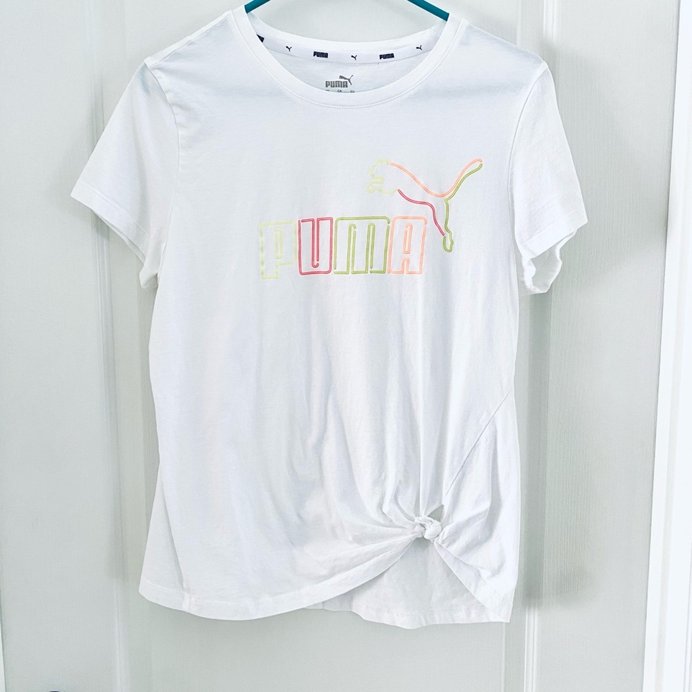 Puma Knotted White T-Shirt with Neon Logo